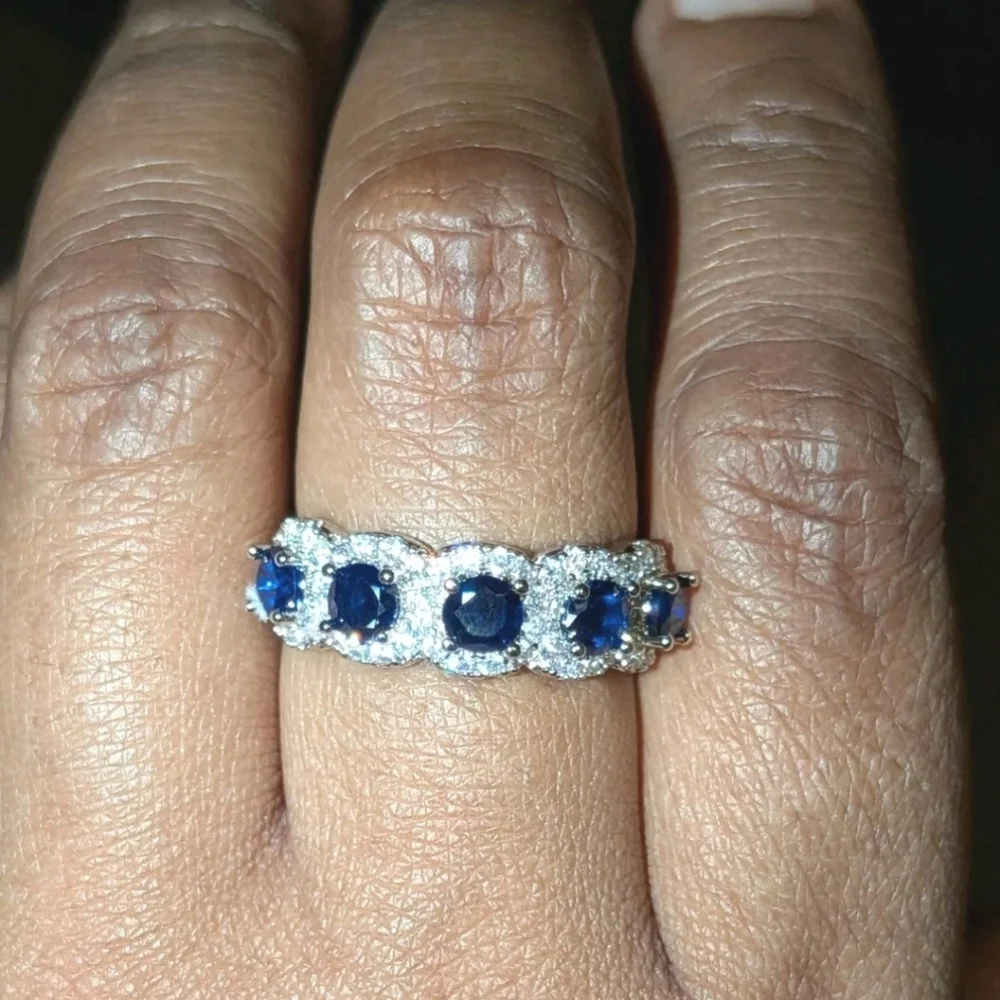 3.5ct Lab-Created Blue Sapphire Band Half Eternity Halo 14k White Gold Plated